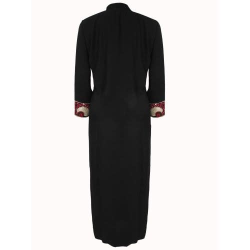Ladies Abaya Dress With Wine Design - Black