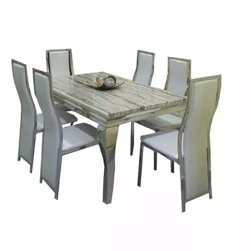 Marble Dining Set With 6 Chairs - White