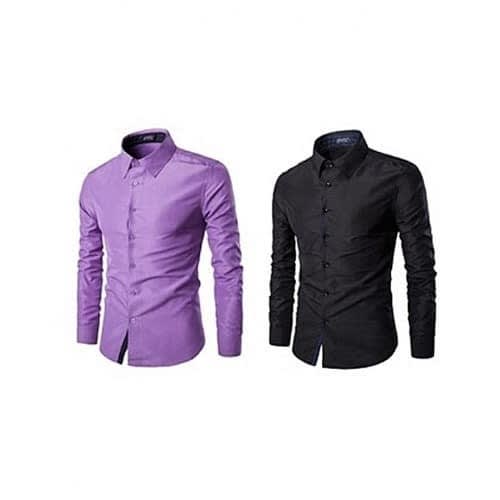 Men's Formal Slim Fit Shirts - Black & Purple