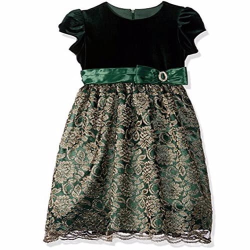 Girl's Green Flocked Overlay Dress