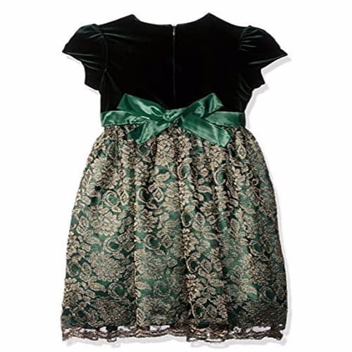 Girl's Green Flocked Overlay Dress