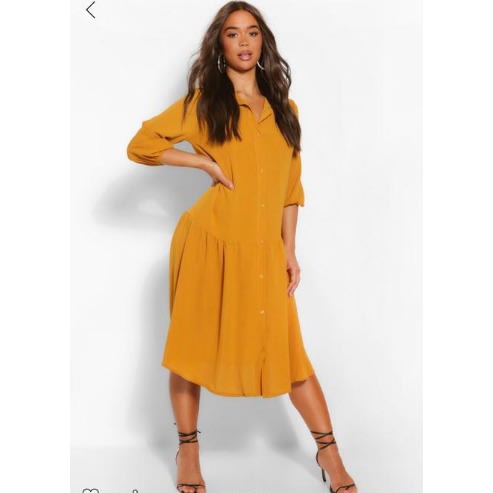 Drop Hem Shirt Dress - Mustard Yellow