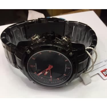 Led Display Luxury Men's Black Stainless Steel Wrist Watch