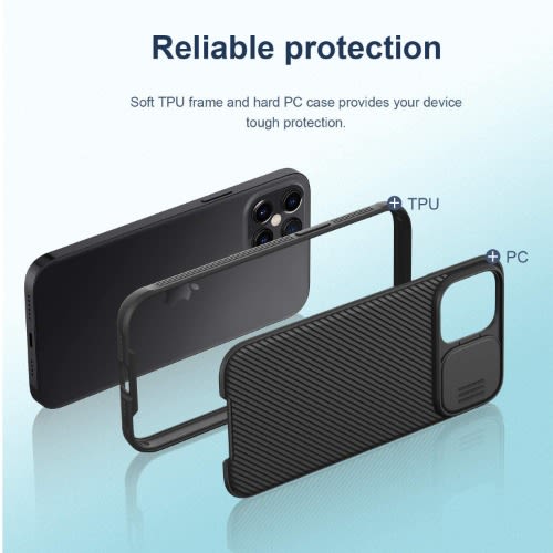 iPhone 12 Pro Max Case With Slide Camera Cover Slim Protective - Black