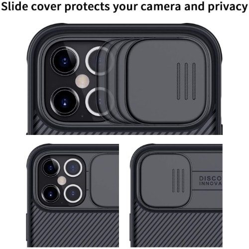 iPhone 12 Pro Max Case With Slide Camera Cover Slim Protective - Black