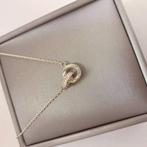 Fashion Double Round Pendant Necklace- Gold