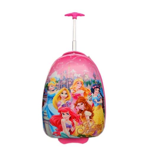 Princess 2 Wheels Plastic Trolley School Bag - Pink- Big Size