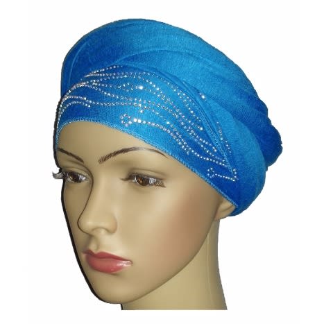 Silky Soft Regal Front Studded Turban with Sea Wave Design - Torquoise