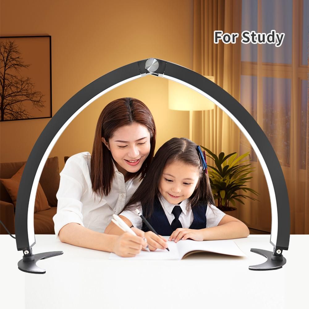 ANDOER Desktop Foldable Lamplight Half-moon Shaped Fill Light LED Desk Lamp Remote Control with 3 Adjustable Color Temperature for Live Streaming Manicure Beauty Salon