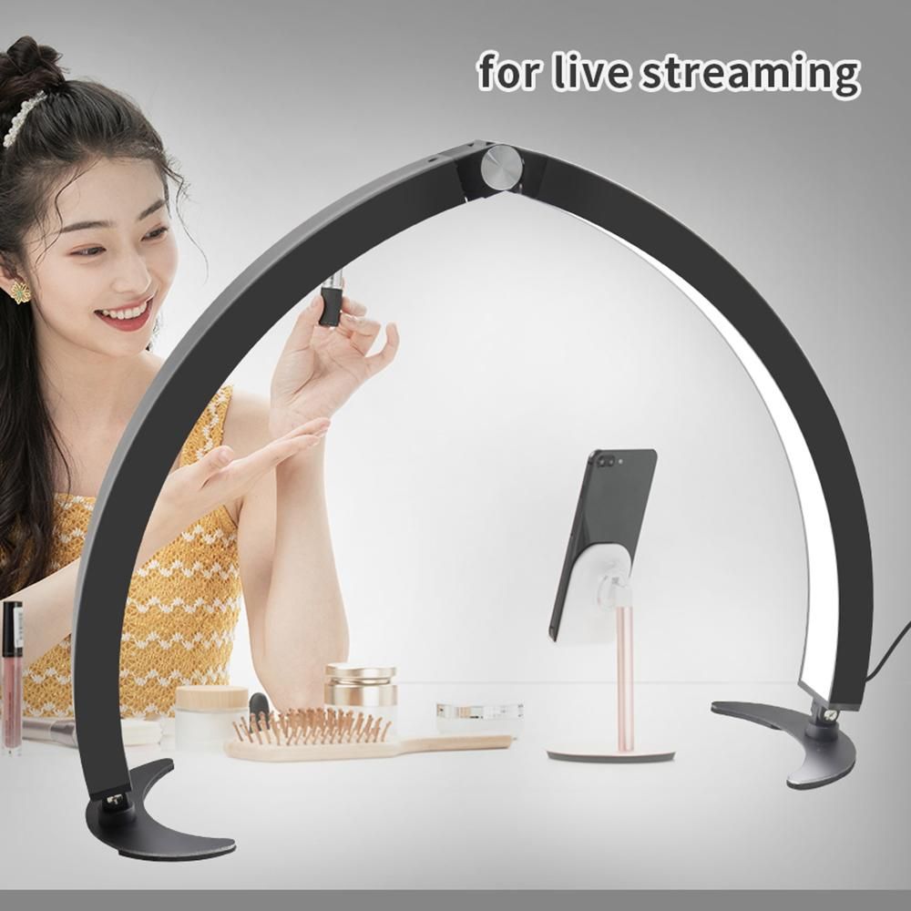 ANDOER Desktop Foldable Lamplight Half-moon Shaped Fill Light LED Desk Lamp Remote Control with 3 Adjustable Color Temperature for Live Streaming Manicure Beauty Salon