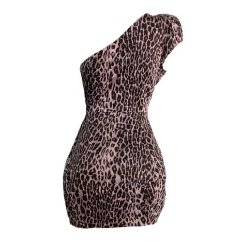 One Shoulder Animal Print Mini Dress - Black