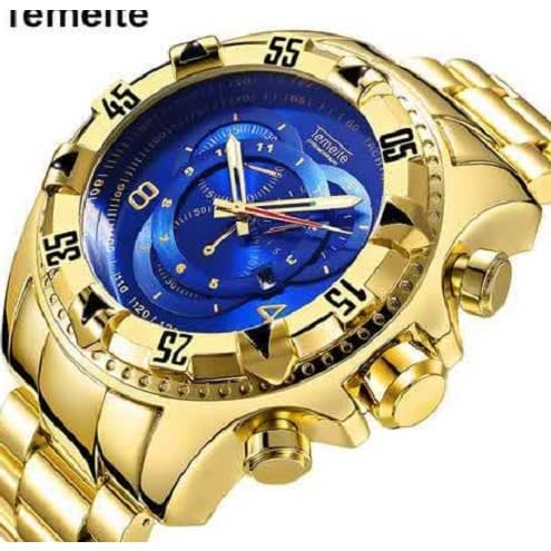 Three-eye Night Light Large Watch With Steel Strip Sports Men's Watch-gold
