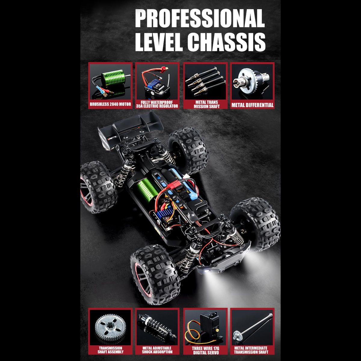 Remote Control Car, 1:14 4WD 2.4GHz Remote Control Truck 75km/h High-Speed Off-Road Vehicle Toy with Brushless Motor 3 Battery