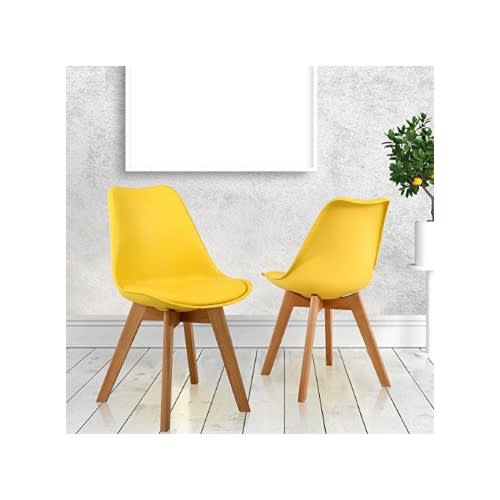 Set Of 2 Woodmart Padded Plastic Back Rest And And Leather Seat-Yellow