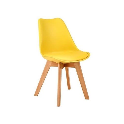 Set Of 2 Woodmart Padded Plastic Back Rest And And Leather Seat-Yellow