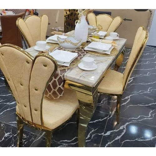 Marble Gold Dining Set Furniture + 4 Seater