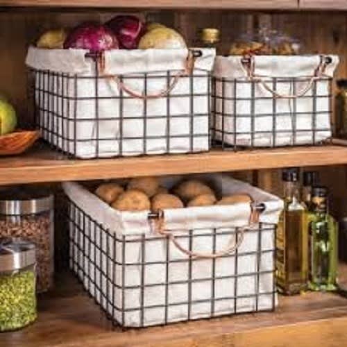3 Wire Baskets With Removable Canvas Liners