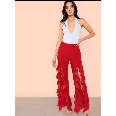 High Spilt Front Ruffle Pants