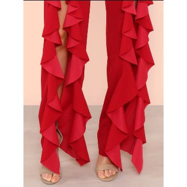 High Spilt Front Ruffle Pants