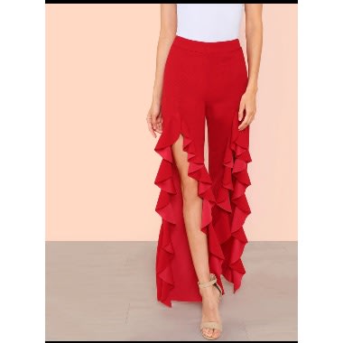 High Spilt Front Ruffle Pants