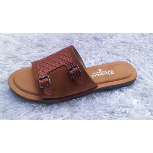 Classic Two-buckled Exotic Brown Slippers