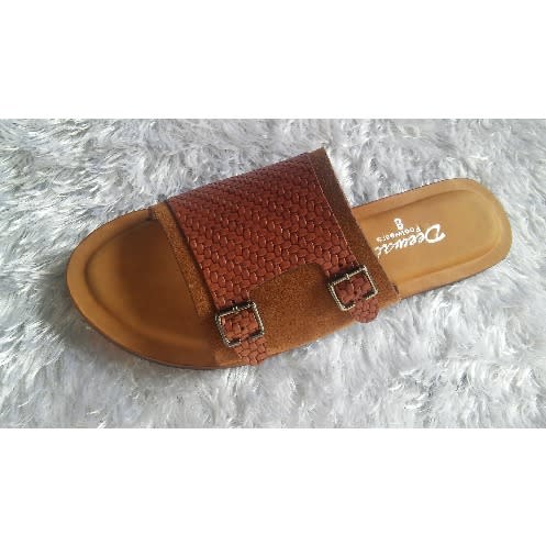 Classic Two-buckled Exotic Brown Slippers