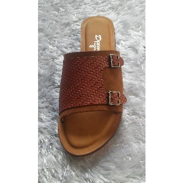 Classic Two-buckled Exotic Brown Slippers