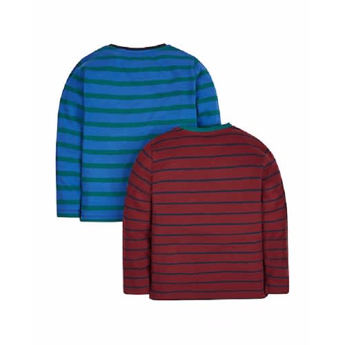 Boy's 2 Pack Stripe T-Shirts - Burgundy&Navy Blue