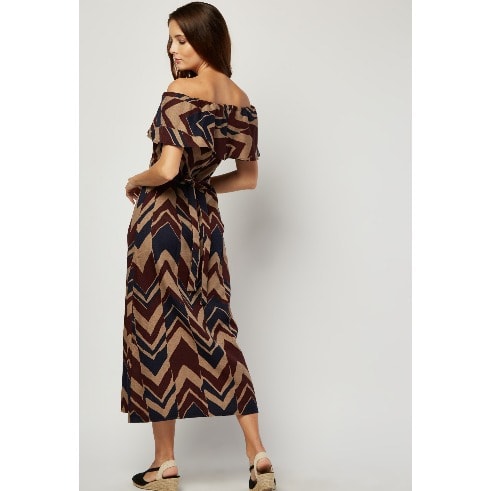 Ladies Off Shoulder Chevron Print Dress