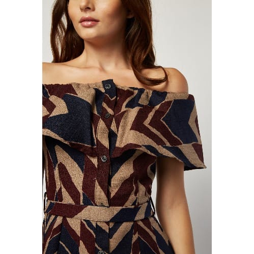 Ladies Off Shoulder Chevron Print Dress