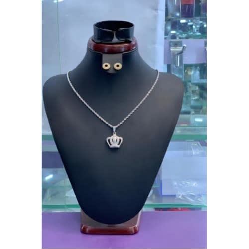 Cuban Twisted Chain With Crown Pendant - Silver