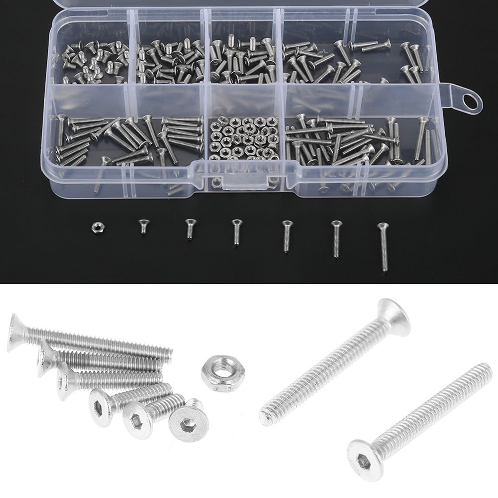 230pcs M2 304 Stainless Steel Flat Head Bolt Screws Nuts