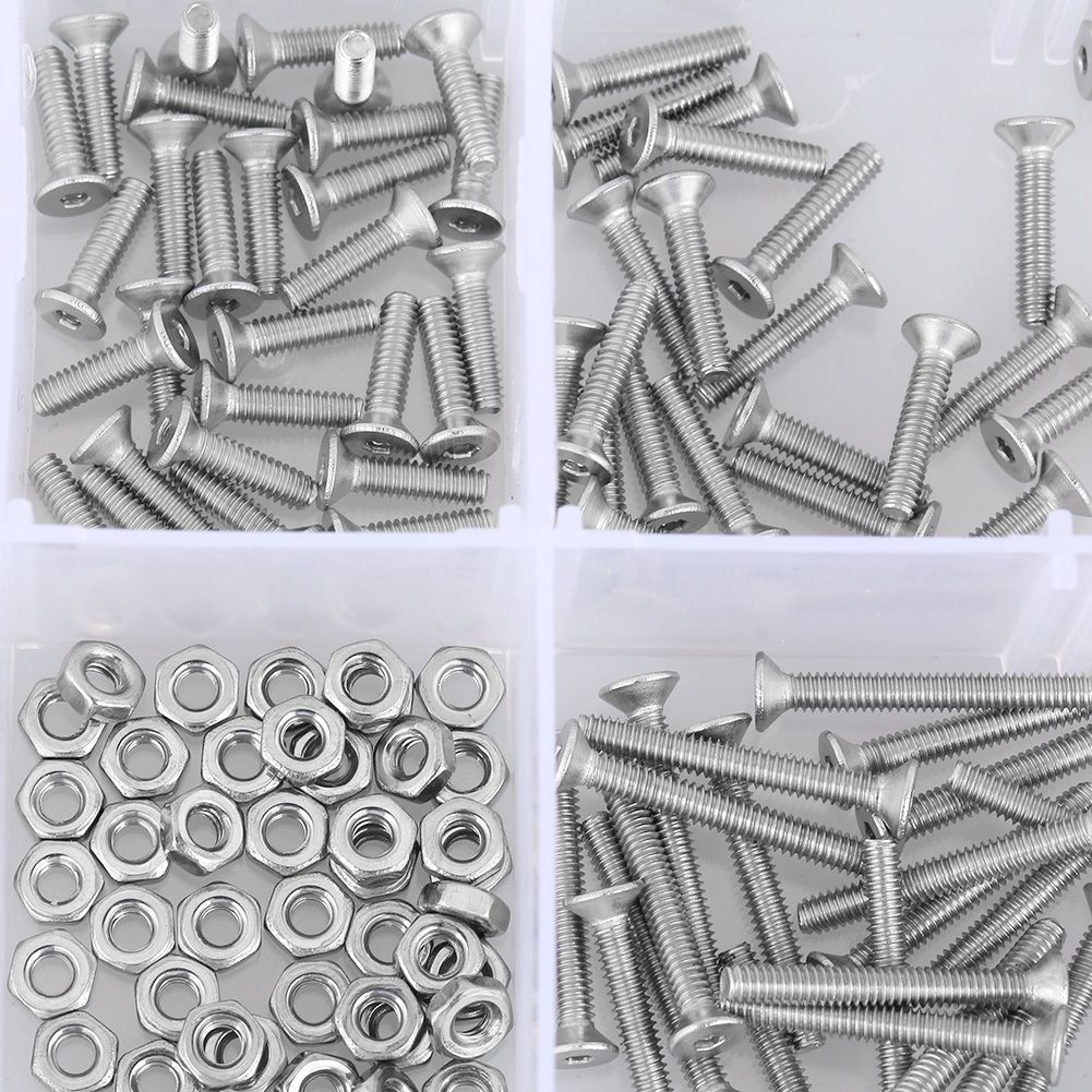 230pcs M2 304 Stainless Steel Flat Head Bolt Screws Nuts