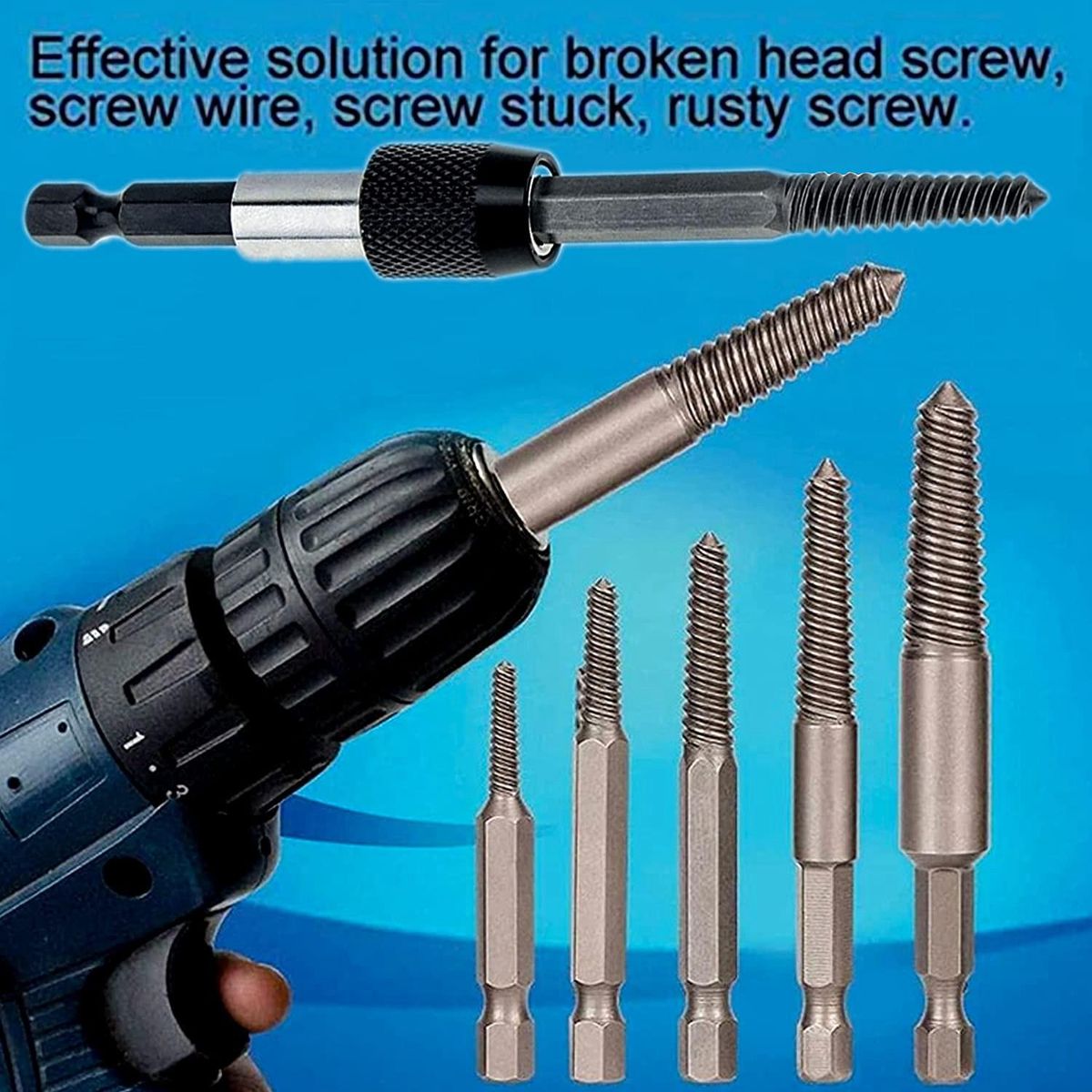 6 PCS Damaged Screw and Broken Bolt Extractor Set with 1/4