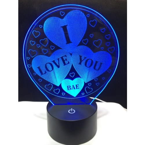 I Love You Bae 2 3D Illusion Rgb 7 Colors Led Night Light With Base Desk Lamp