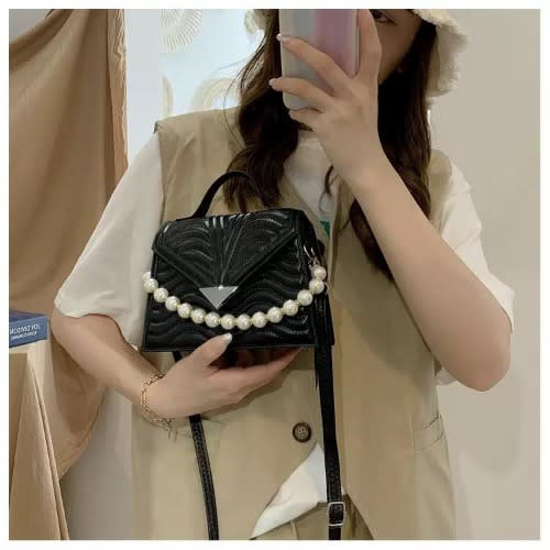 Women's Pu Leather Shoulder Hand Bag- Black
