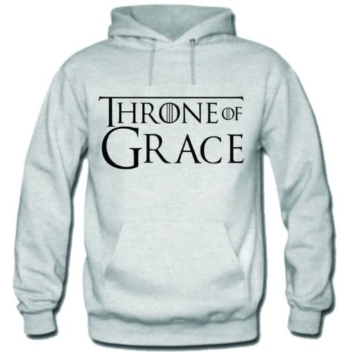 Throne Of Grace Printed Hoodie- Light Grey
