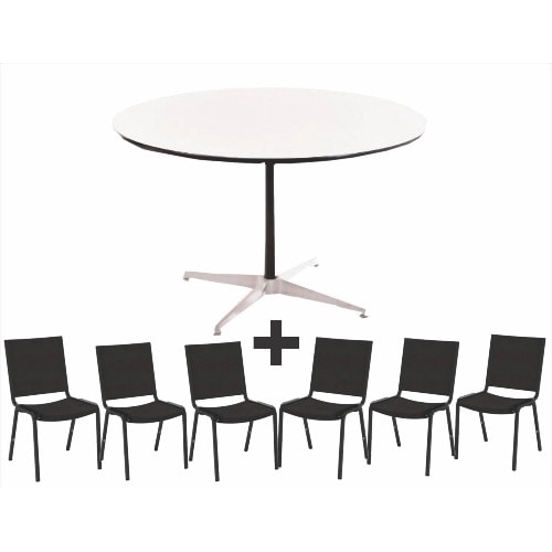 Virco Round  48 Inch Dining Table With 6 Padded Chairs