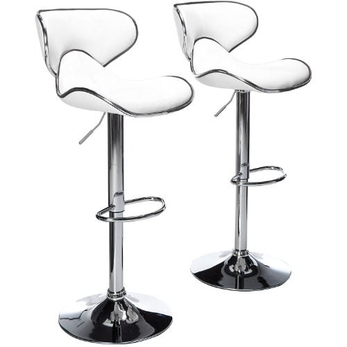 Cushioned Leather Swivel Barstool - White - 2 Sets