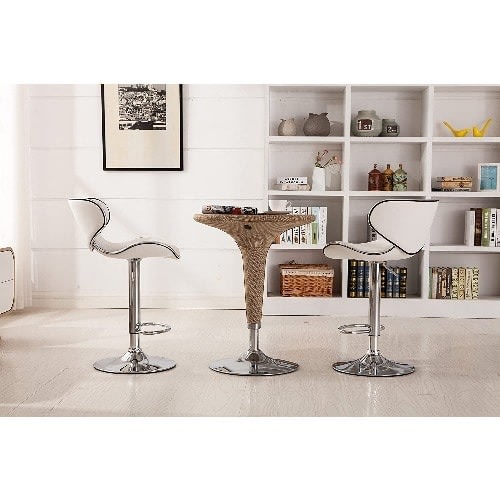 Cushioned Leather Swivel Barstool - White - 2 Sets
