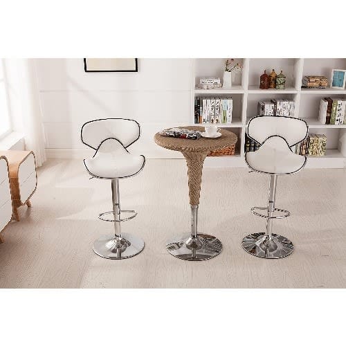 Cushioned Leather Swivel Barstool - White - 2 Sets