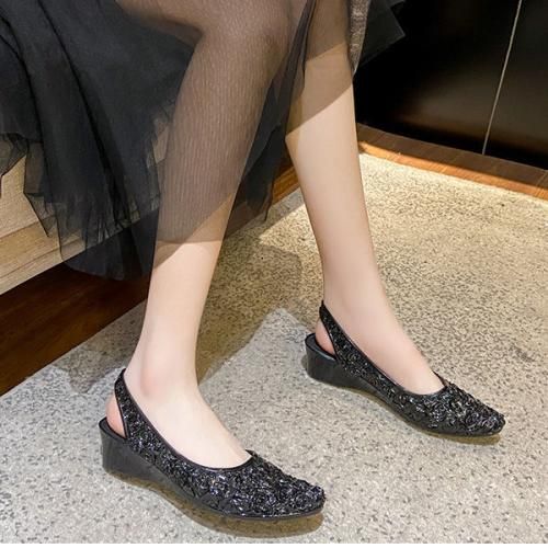 Baotou Sandals Women's Wedge Slip Soft Bottom Beach Jelly Shoes Black