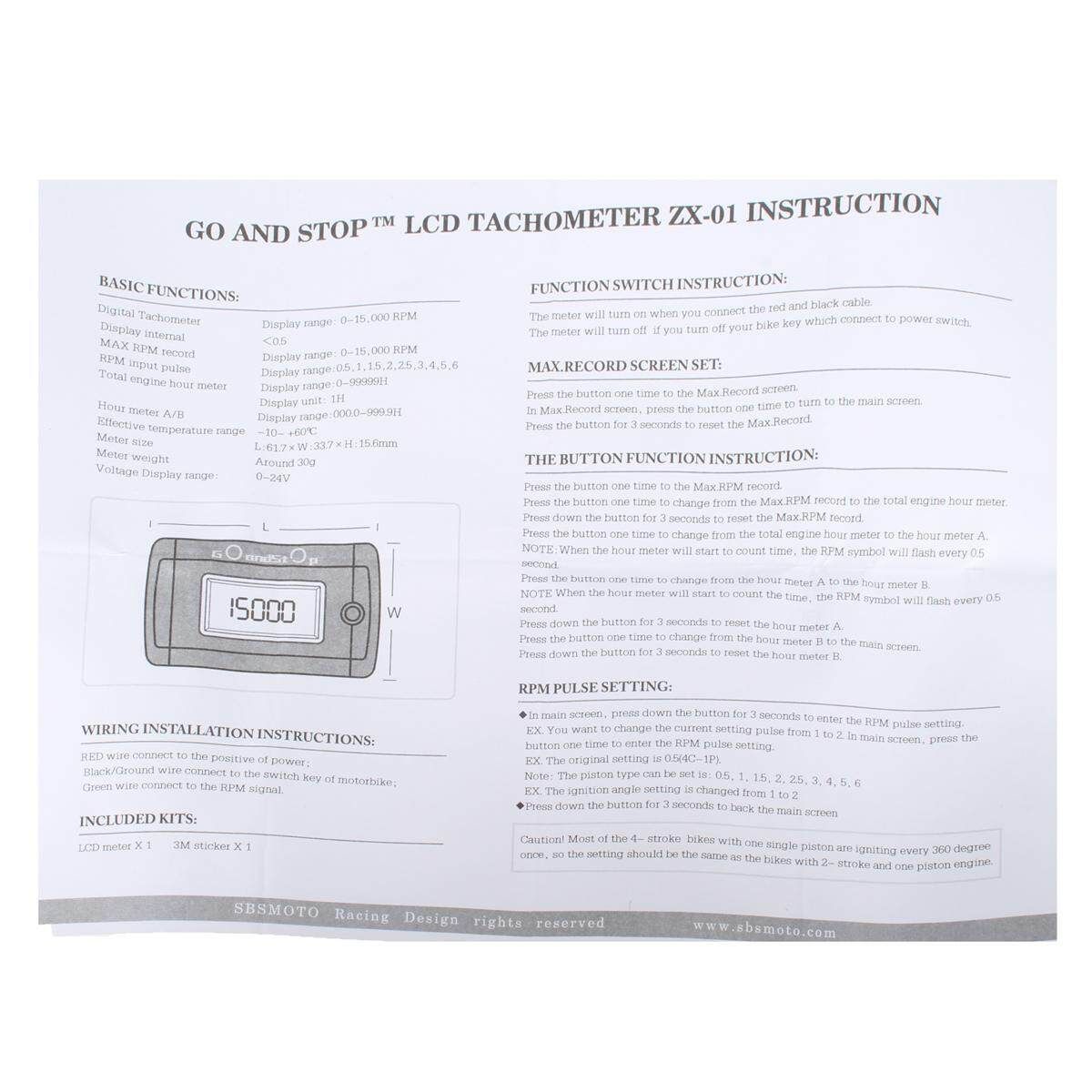 2 PCS Tachometer Hour Meter RPM LCD Digital Display Motorcycle Bike Waterproof