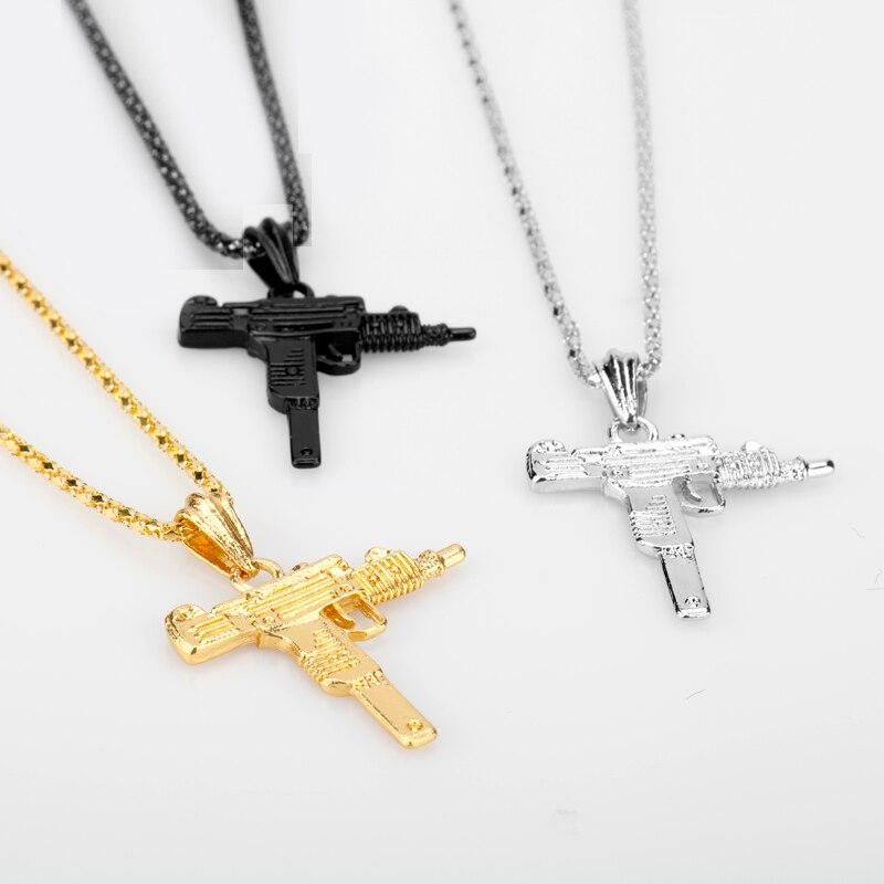 Uzi Gun Shaped Pendant Necklace Gothic Male Punk Hip hop Chain necklaces For Women Men Night Club Bar Party Accessory Jewelry