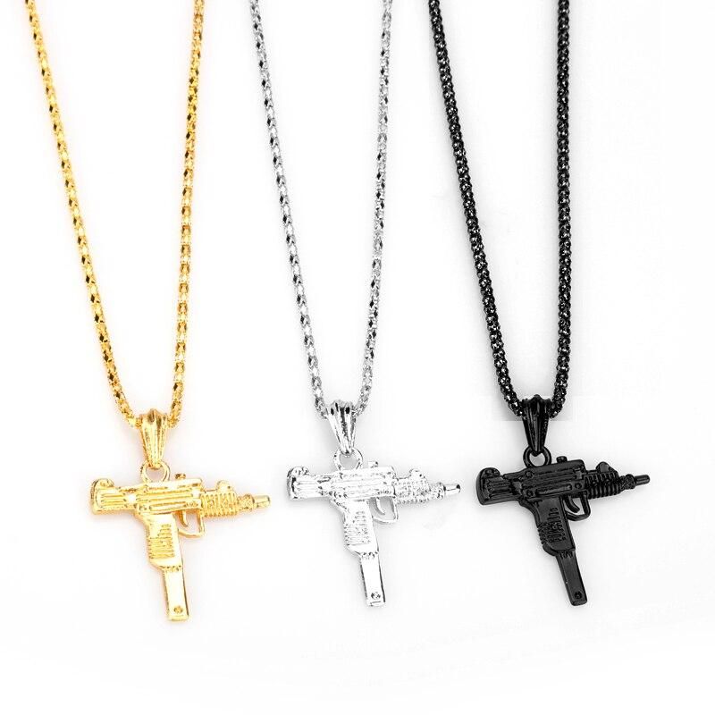 Uzi Gun Shaped Pendant Necklace Gothic Male Punk Hip hop Chain necklaces For Women Men Night Club Bar Party Accessory Jewelry