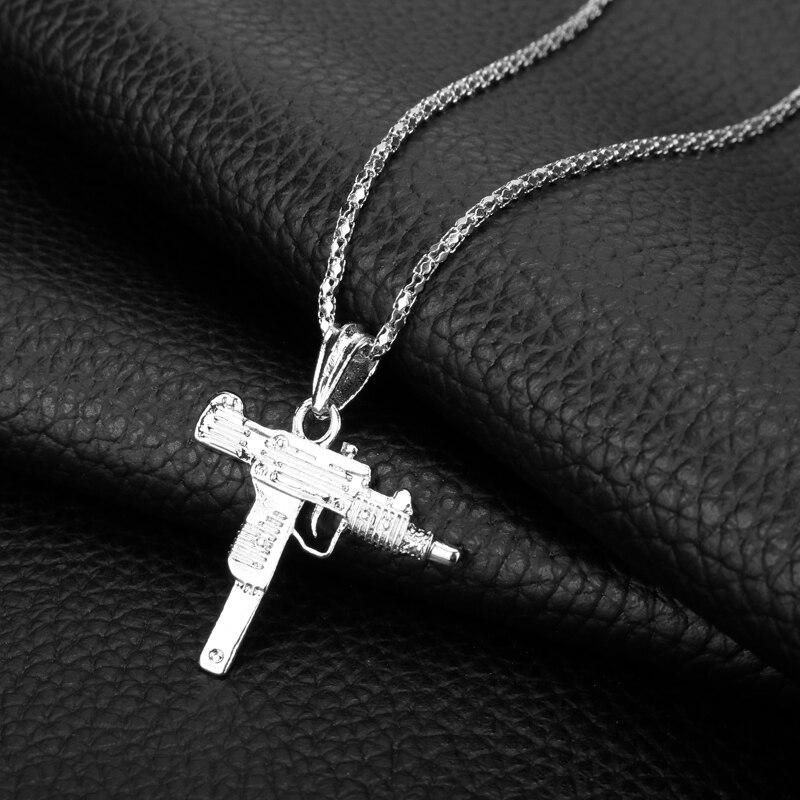 Uzi Gun Shaped Pendant Necklace Gothic Male Punk Hip hop Chain necklaces For Women Men Night Club Bar Party Accessory Jewelry