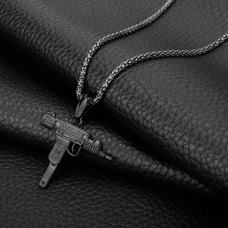 Uzi Gun Shaped Pendant Necklace Gothic Male Punk Hip hop Chain necklaces For Women Men Night Club Bar Party Accessory Jewelry