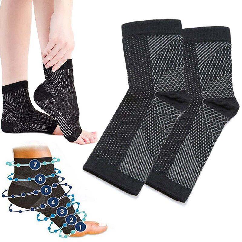 Sprots Ankle Support  Men Adjustable Compression Ankle Wraps Fitness Bandage Gym Soccer Protector Plantar Fasciitis Anklet Black S/M