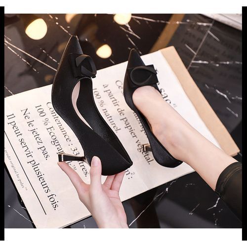 Black Women's 2022 New Pointed Satin Stilettos Heel Height 6cm