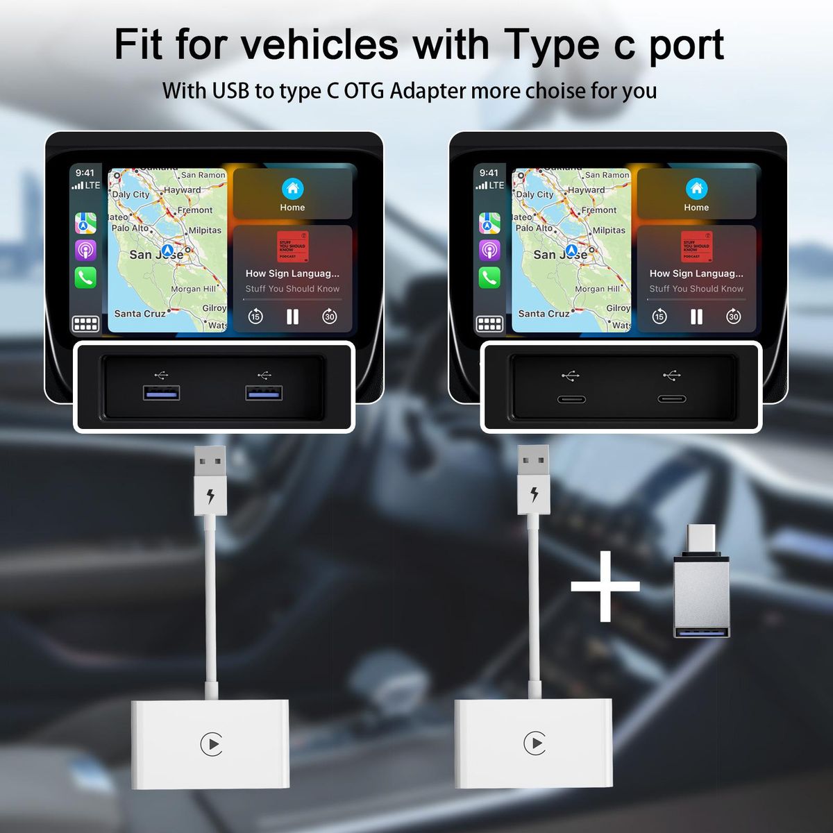 Suitable for Apple mobile phone Carplay original car wired to wireless intelligent AI BOX box car adapter white